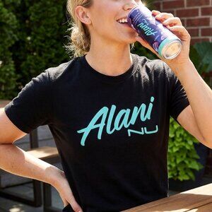 Alani Black Tee with Teal Logo Design